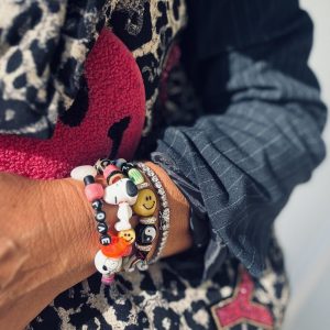 Bracelet double tour Snoopy Lulu & Co perles multicolores, message Love et SNOOPY