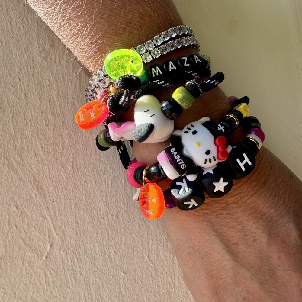 Bracelet Saints H&K double tour, perles colorées et message kitty