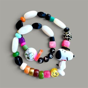 Bracelet double tour Snoopy Lulu & Co perles multicolores, message Love et SNOOPY