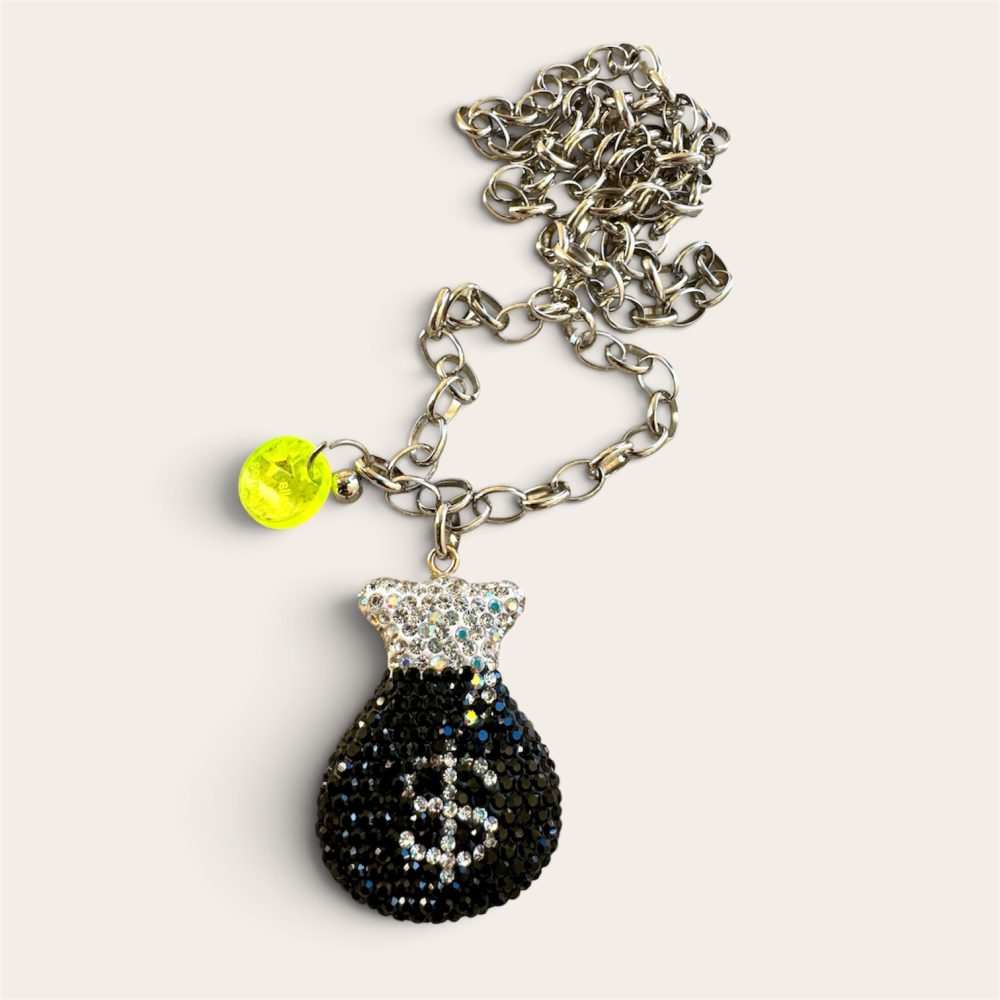 Sautoir Dollar Baby, strass et chaine en acier inoxydable, Charm fluo Bella-pampa