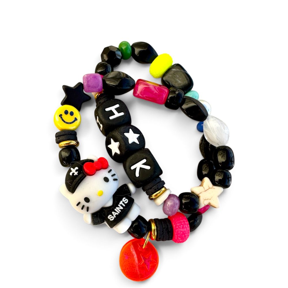 Bracelet Saints H&K double tour, perles colorées et message kitty