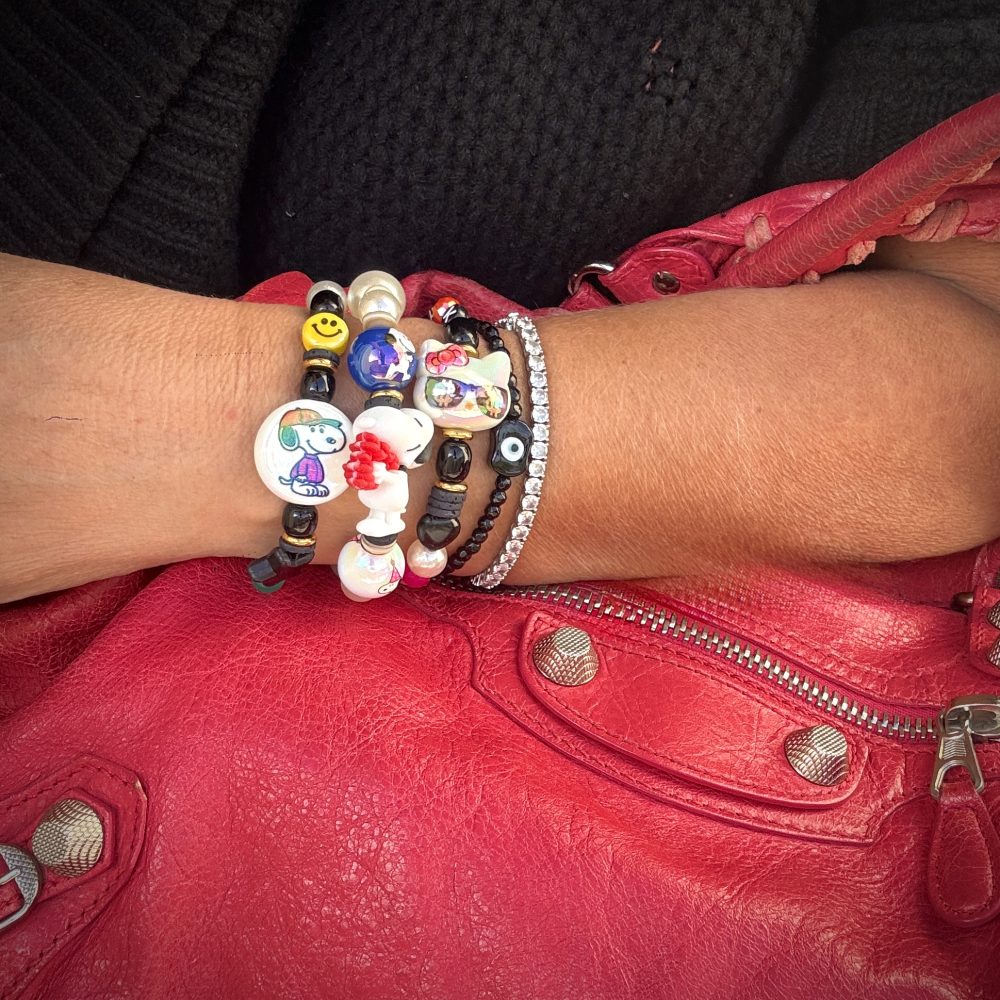 Bracelet Snoopy Snow, perles de culture fantaisie, et des perles Snoopy.