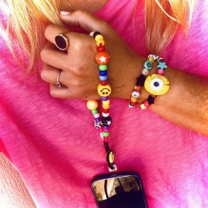 Bijou de téléphone, porte-clés, bijou de sac Happy face Rainbow, perles arc-en-ciel, étoiles, message Love