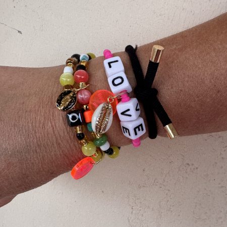 Bracelet Sandy cordon réglable en silicone, message, perles coquillage, oeil, ou smiley, creation Bella-pampa.